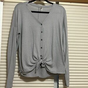 Long sleeve textured tie top